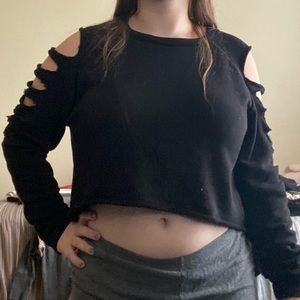 Black crop top with slits on arms